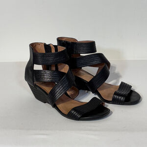 Miz Mooz Dayna Black Leather Wedge Sandals Women’s Size 8.5 /39 Open Toe